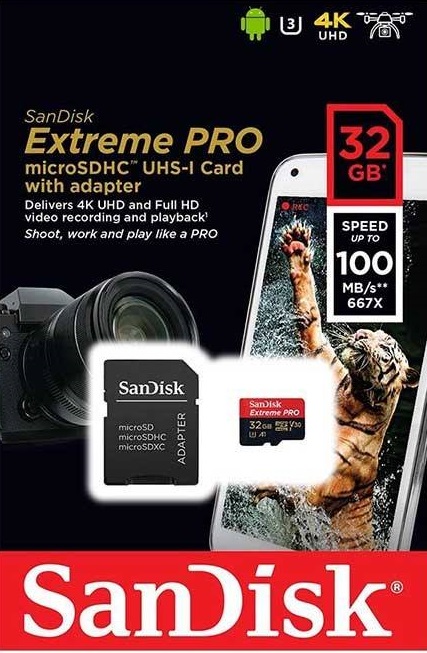 قیمت و خرید کارت حافظه microSDHC سن دیسک مدل Extreme Pro V30 کلاس 10 استاندارد UHS-I U3 سرعت 100MBps 667X ظرفیت 32 گیگابایت